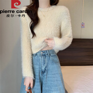 皮爾卡丹水貂絨加絨短款馬海毛毛衣女春季內搭加厚打底衫2025新款秋冬上衣 杏色【時(shí)尚/減齡/洋氣/小香風(fēng)/超厚/外穿/又a又 L