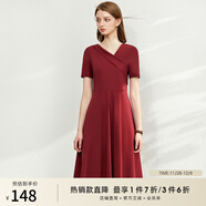 AMII女裝2025法式赫本風(fēng)氣質(zhì)黑色連衣裙女新款V領(lǐng)a字裙修身 酒紅 M (160)