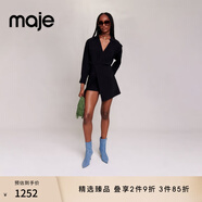 Maje秋冬女裝法式時(shí)尚黑色拼接高腰V領(lǐng)襯衫直筒連體裙褲 黑色 T34