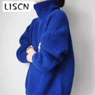 LISCN克萊因藍高領(lǐng)套頭粗棒針軟糯毛衣2025秋冬新款外套慵懶寬松上衣女 寶藍色 XL