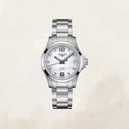 浪琴（LONGINES）運動(dòng)系列石英機芯腕表36mm表盤(pán)送禮物時(shí)尚百搭女表送老婆送女友 L3.316.4.87.6白色貝母鋼帶