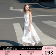 三彩2025秋季新款白月光蛋糕裙無(wú)袖連衣裙蕾絲拼接浪漫長(cháng)裙女 云朵白 L 165/88A