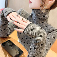 香影芬高領(lǐng)毛衣女款春秋歐貨新款洋氣修身內搭加厚千鳥(niǎo)格針織打底衫上衣 黑色 XL (建議115-125斤)