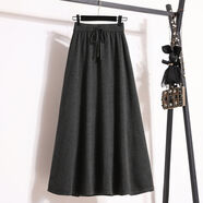 咖色高腰針織半身裙女春秋大尺碼胖mm感氣質(zhì)a字長(cháng)裙百褶大擺裙 深灰色半身裙大尺碼女裝冷淡系春秋秋季秋冬女神范初秋 L L建議90-115斤
