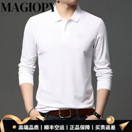 MAGIOPY輕奢侈高檔品牌男裝棉體恤衫男士長(cháng)袖T恤春季時(shí)尚翻領(lǐng)上衣打底衫 白色 M