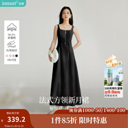 茵曼（INMAN）章若楠同款歐若風(fēng)法式吊帶連衣裙2025夏季新品女裝淡鵝黃色裙子 黑色 L