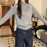 以純（YISHion）大碼胖mm韓系慵懶風(fēng)立領(lǐng)拉鏈針織開(kāi)衫女秋季顯瘦百搭毛衣外套上衣 灰色【巨好看輕熟/氣質(zhì)/單穿上衣】 M 建議90-100斤