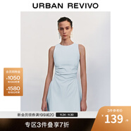 UR2025春季新款女摩登氣質(zhì)褶皺收腰顯瘦無(wú)袖連衣裙UYY750030 淡藍 XL