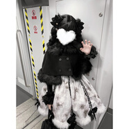 grosfairy冬款甜美可愛(ài)國風(fēng)復古加厚保暖毛絨絨斗篷外套打底衣蓬蓬裙三件套 外套+打底衣+背帶裙【三件套】 S 【建議80斤-95斤】