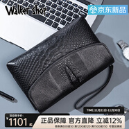 Walker Shop男士手拿包2025年新款手包男軟牛皮手拎包翻蓋錢(qián)包鱷魚(yú)紋商務(wù)男包 黑色 4英寸