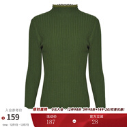 兩三事梵高文藝 青衫 蕾絲拼接半高領(lǐng)打底衫女春季復古修身內搭針織衫 淺綠 均碼 F