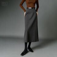 ONEBUYE2024年秋新款法式感初秋半身裙氣質(zhì)灰色半身直筒長(cháng)裙女 灰色 M M