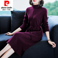 皮爾卡丹百搭中長(cháng)款毛衣裙女秋冬季加絨加厚高領(lǐng)寬松過(guò)膝針織打底連衣裙氣 加絨加厚紫色 M