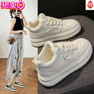 糜鷹法國進(jìn)口品質(zhì)韓國棉鞋女款2024加絨小白鞋女學(xué)生運動(dòng)厚底高幫二棉 米色 37