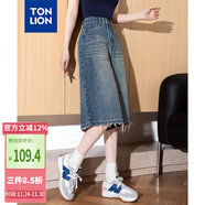 唐獅（TonLion）2025夏女百搭直筒五分牛仔短褲 復古藍  28 