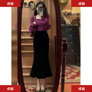 針織連衣裙女裝春秋新款寬松氣質(zhì)顯瘦春季套裝女包臀魚(yú)尾套裝裙子 單綠色毛衣