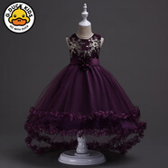 G.DUCKIDS小黃鴨高品質(zhì)童裝新款兒童走秀拖尾禮服中大童花朵公主裙亮片繡花 紫色 110 cm