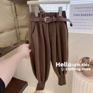 兒童秋冬新款寶寶時(shí)髦加絨褲子男女童韓版洋氣一體絨加厚毛呢靴褲 深咖色單褲春秋款（無(wú)腰帶）身高+10下單 140