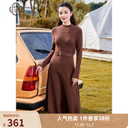 固執（OBSTINATE）【特價(jià)】秋冬新款氣質(zhì)設計款套頭長(cháng)袖腰帶款針織連衣裙女 褐色 F