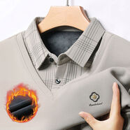 歐倫啄木鳥(niǎo)男士休閑翻領(lǐng)假兩件T恤衫秋冬時(shí)尚長(cháng)袖加絨加厚純棉打底衫 2502米白加絨 L 170L建議110-130斤