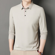 南極人（Nanjiren）2025春秋男長(cháng)袖襯衫領(lǐng)T恤衫中青年男士純色薄款休閑 米白色 XL 175
