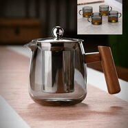 左茗右器加厚耐高溫防燙玻璃茶壺不銹鋼內膽過(guò)濾泡茶器茶水分離壺茶具套組 透黑企鵝壺600ml+透黑把杯4祇 501mL(含)-600mL(含)