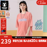 閃電潮牌（GENANX）2024春季新品圓領(lǐng)寬松T恤基礎休閑簡(jiǎn)約情侶短袖純棉透氣吸汗 橘紅色 S
