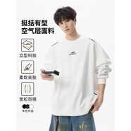 哈魯迪2026新款美式重磅短袖T恤男寬松休閑上衣圓領(lǐng)百搭長(cháng)袖衛衣 米白-圓領(lǐng)衛衣 XL