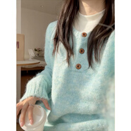 小紅書(shū)韓系針織衫毛絨感套頭半開(kāi)圓領(lǐng)毛衣2025秋冬款純色寬松慵懶 淺藍色[高品質(zhì)] 加厚 2XL 125-135斤