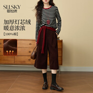 熙世界（sllsky）復古燈芯絨七分闊腿褲秋冬加厚遮胯顯瘦寬松直筒休閑褲子 咖啡色 2XL