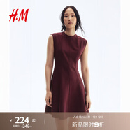 H&M女裝連衣裙2025秋季新款時(shí)尚簡(jiǎn)約無(wú)袖喇叭裙迷你連衣裙1292918 酒紅色 M 165/96