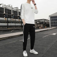 JEEP SPIRIT吉普衛衣套裝男春秋港風(fēng)圓領(lǐng)休閑運動(dòng)大碼外穿長(cháng)袖長(cháng)褲青年 白色薄款 6XL 6XL200-210斤