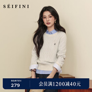 詩(shī)凡黎（'SEIFINI）【孟子義同款】詩(shī)凡黎刺繡絞花針織開(kāi)衫25秋新款軟糯舒適老錢(qián)毛衣 【套頭】米白 L