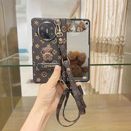 原奘華為mateX5手機殼全包殼膜一體帶支架Mate X6手機套輕奢斜挎可背 [棕色-普通邊框前殼]可愛(ài)小熊+金屬支架+老花皮質(zhì) 華為 Mate X5