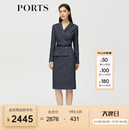 PORTS 寶姿秋冬新品女裝優(yōu)雅修身中長(cháng)裙通勤V領(lǐng)針織連衣裙 ALM9N012NCF022-丈青混色-3 S (4)