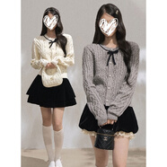 鉆影流光燙鉆蝴蝶結韓系小香風(fēng)百搭修身毛衣針織圓領(lǐng)開(kāi) 灰色 M