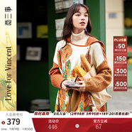 兩三事披肩斗篷外套女秋冬連帽長(cháng)款藍色毛衣開(kāi)衫外搭大衣梵高信使 黃棕色 均碼 F