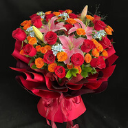 冉子花坊鮮花速遞同城配送向日葵混搭抱抱桶玫瑰送女友愛人生日禮物真鮮花 百年好合