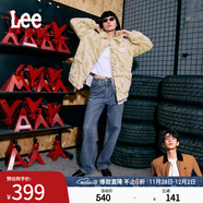 Lee【張凌赫代言】中藍色水洗428懶懶褲高腰女顯瘦寬腿牛仔褲潮流 中藍色 30