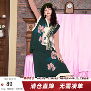 兩三事花名冊 2025春季新款經(jīng)典花朵荷葉邊不規則下擺針織半身裙 綠色 S