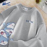 回力衛衣男春秋季設計感重磅外套圓領(lǐng)潮牌卡通鯊魚(yú)學(xué)生男女款大碼上衣 麻灰(大星星鯊胸右下標) XL /180(不縮水不褪色)