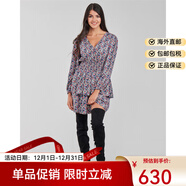 Moony Mood女裝短款連衣裙2025新款玫瑰色印花長(cháng)袖V領(lǐng)收腰短裙雪紡裙 AH21-R 玫瑰色 L