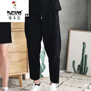 啄木鳥(niǎo)（TUCANO）  情侶裝夏裝套裝寬松大碼POLO連衣裙子短袖一衣一裙抖音 大氣黑色 男褲(松緊帶腰) S 女(105-120斤)