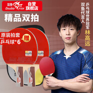 雙魚 乒乓球拍直拍雙拍對拍套裝 5D五星兵乓球拍 2只裝贈6球