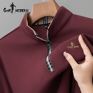 GOLF MODERN高爾夫服裝男裝高端男式長(cháng)袖T恤春秋厚款商務(wù)休閑立領(lǐng)拉鏈POLO衫 深玫紅9217 M