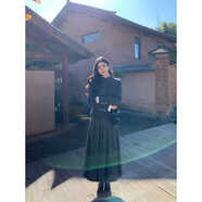 MULVAN Mel藝術(shù)生 羊毛混紡花苞半身裙女氣質(zhì)高腰百褶毛呢蓬蓬裙 深花灰長(cháng)裙現貨 S