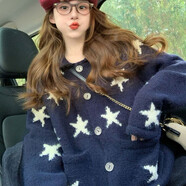 甜美小個(gè)子森女日系愛(ài)心開(kāi)衫毛衣秋冬設計復古慵懶加厚寬松針織衫 圖片色 均碼  建議 80-120斤