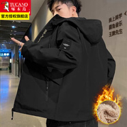 啄木鳥(niǎo)夾克男士裝春秋季款潮流連帽外套寬松休閑大碼青年衣服 黑色加絨 XL