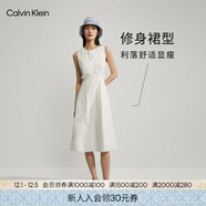 Calvin KleinJeans夏季女士休閑氣質(zhì)通勤ck系帶收腰顯瘦露腰刺繡無(wú)袖連衣裙 YBH-月光白 M