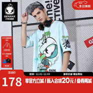 閃電潮牌（GENANX）太空棉夏季T恤男嘻哈情侶裝寬松字母印花動(dòng)漫五分袖潮流短袖 粉綠色 2XL